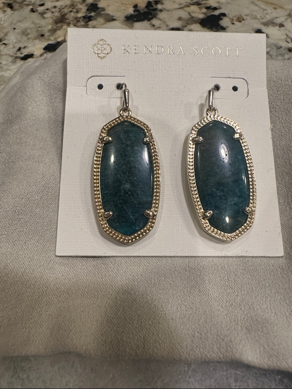 Kendra Scott Dark Teal Elle-Style Drop Earrings with Gold Frame
